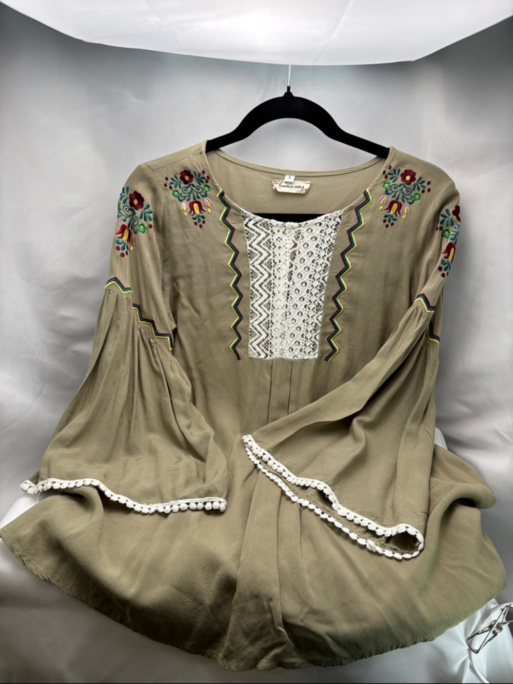 Southern Stitch Women’s SzS Embroidered Olive Green Tunic with Lace Yoke #0605
